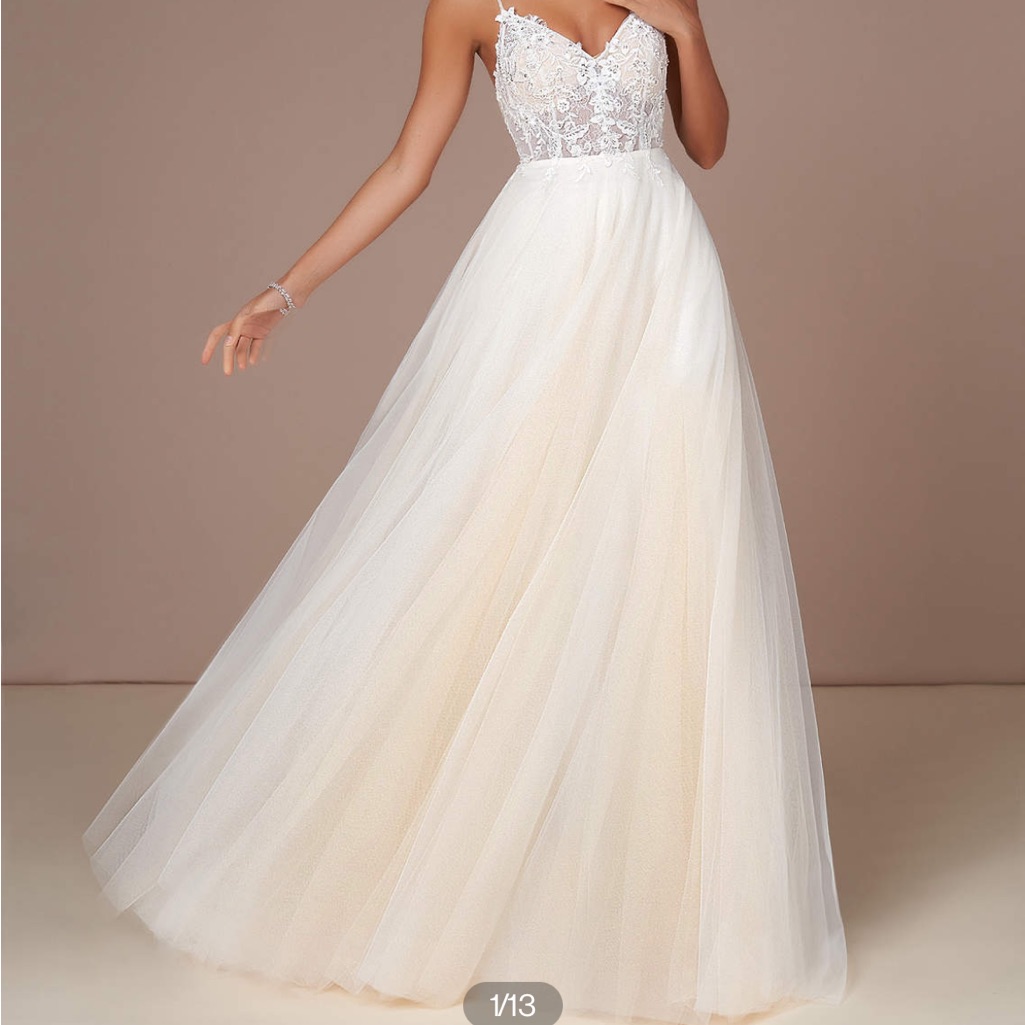 Azazie Lace Bodice Tulle A-Line Dress In Ivory